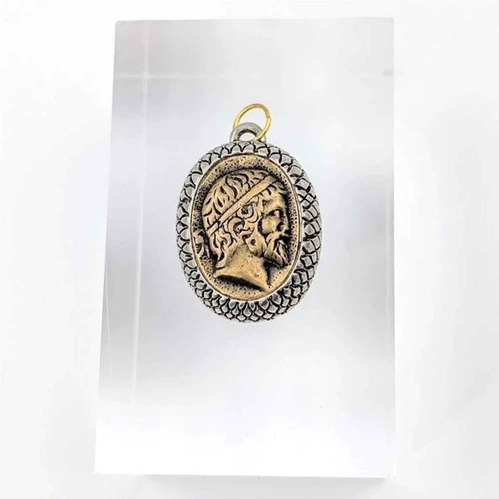 Greek Revival‎ Pendant Vintage Button Two Tone Upcycled Repurposed
